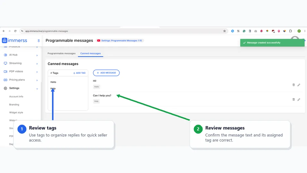 Confirm canned messages