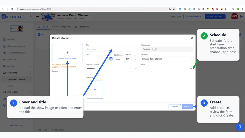 Complete the Create stream form